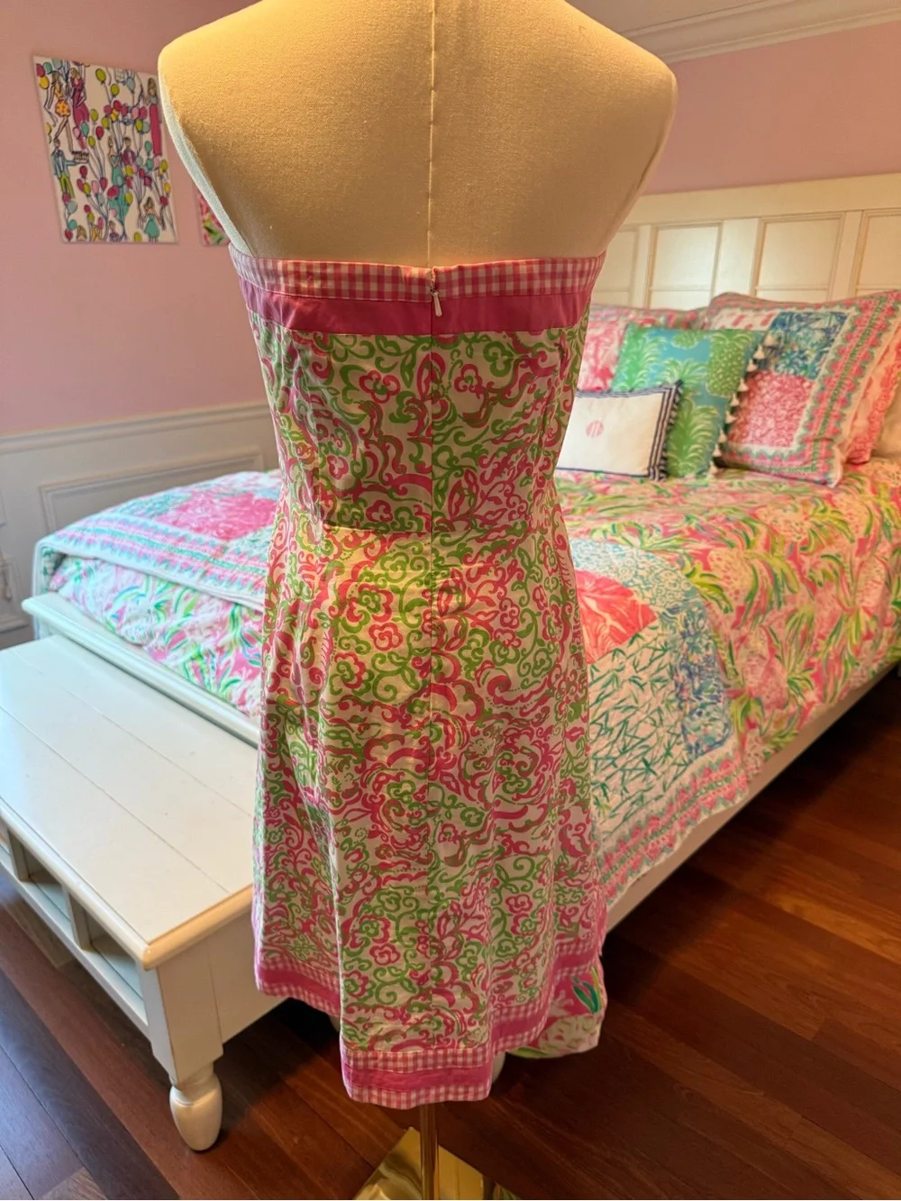 Fun Strapless Pink & Green Printed Sundress - Picture 4 of 5